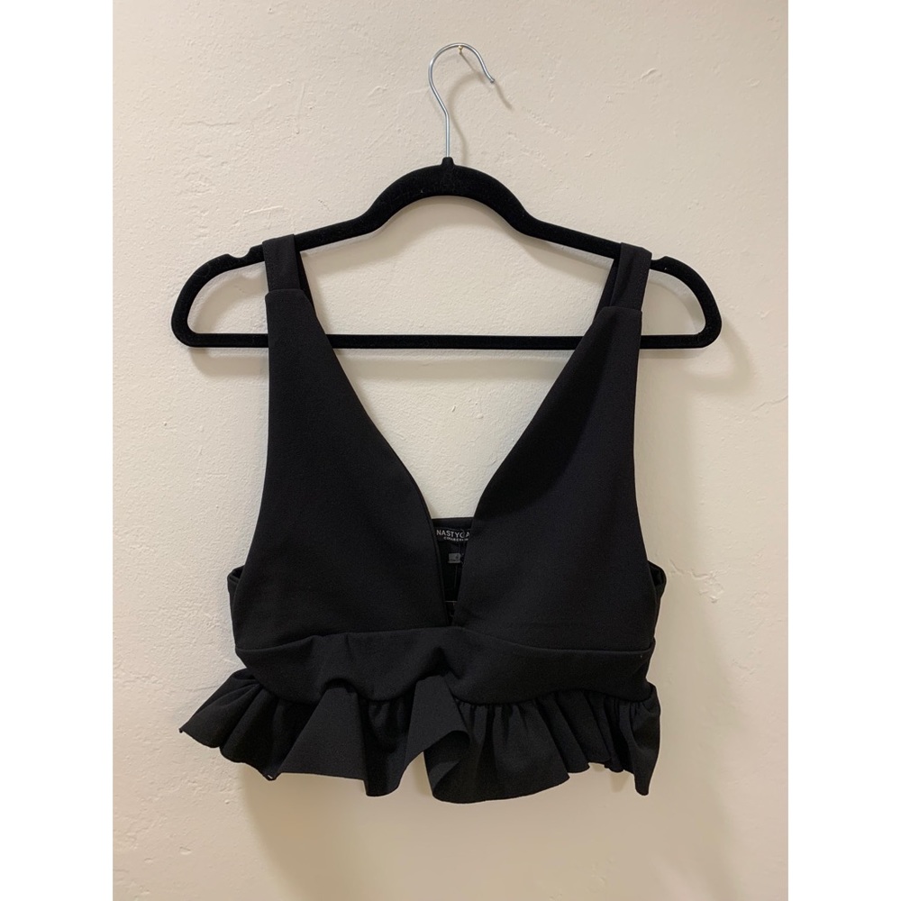 Nasty Gal Black Plunge Peplum Crop Top
